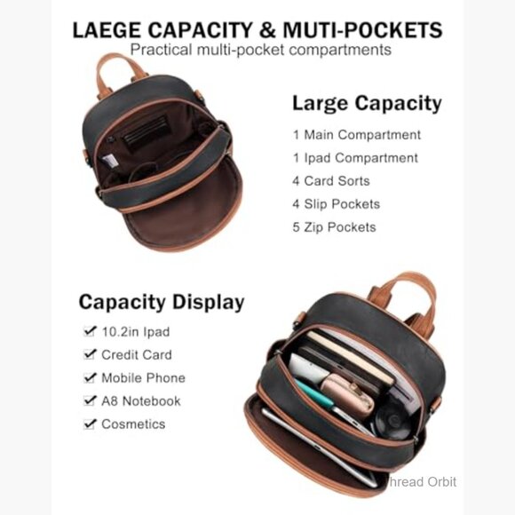 PU Leather Mini Backpack with 14 Pockets, RFID Protection, Water Resistant main image 4